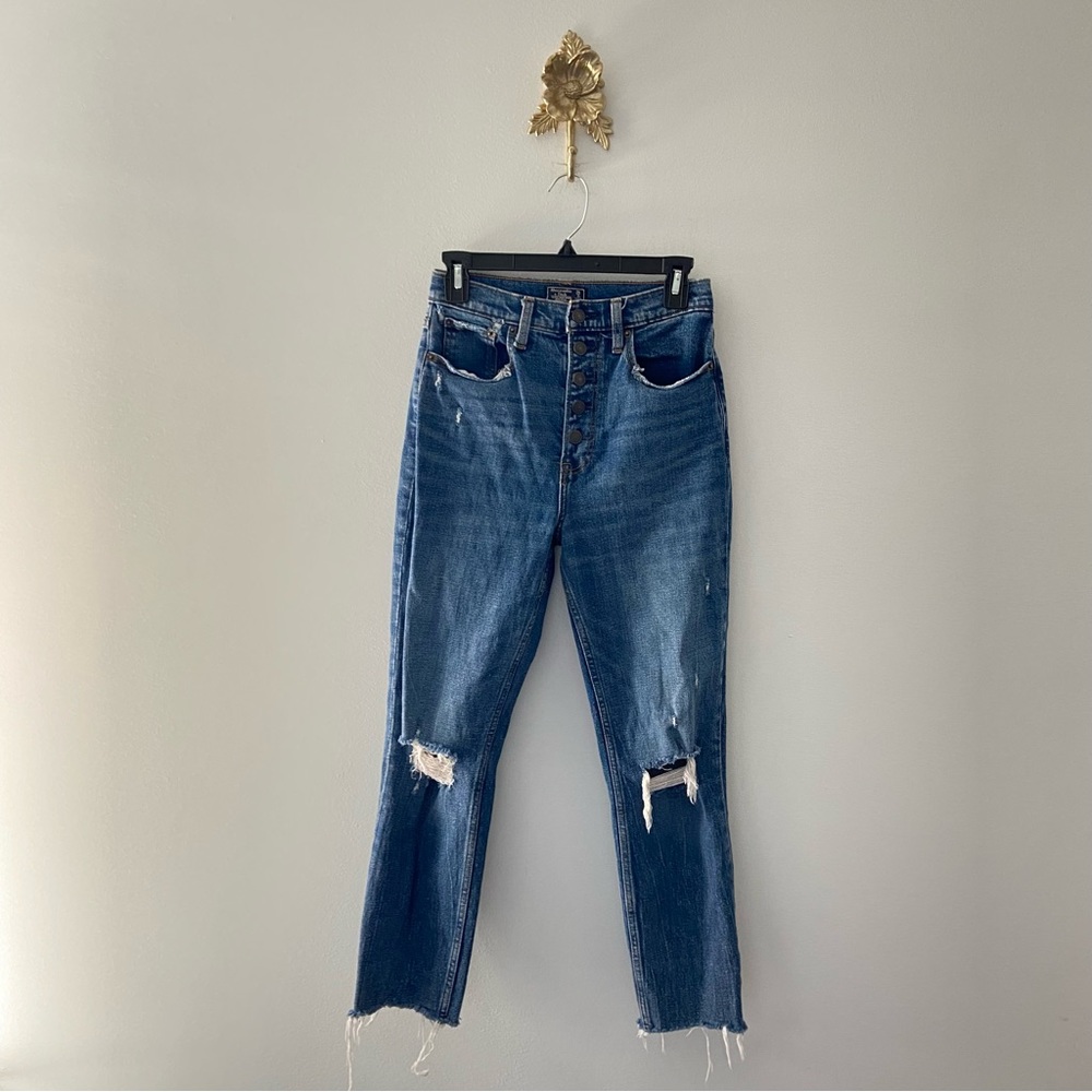 Abercrombie & Fitch High-Rise Distressed Blue Jeans